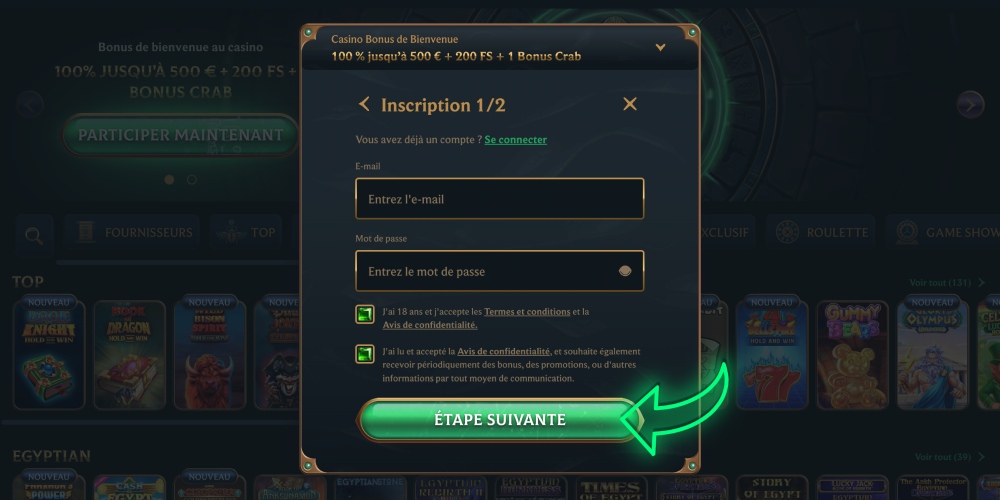 Compl&eacute;ter l'inscription au casino Talismania